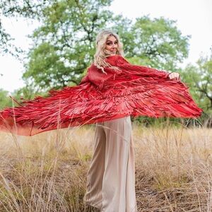NEW Dakota West Red Long Layered Fringe Duster Leather/Mesh Size M,L,XL,XXL